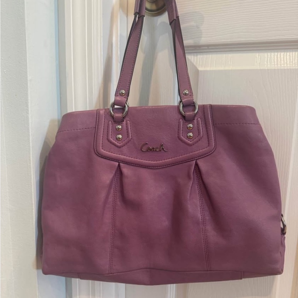 Coach Purple Leather Tote Bag